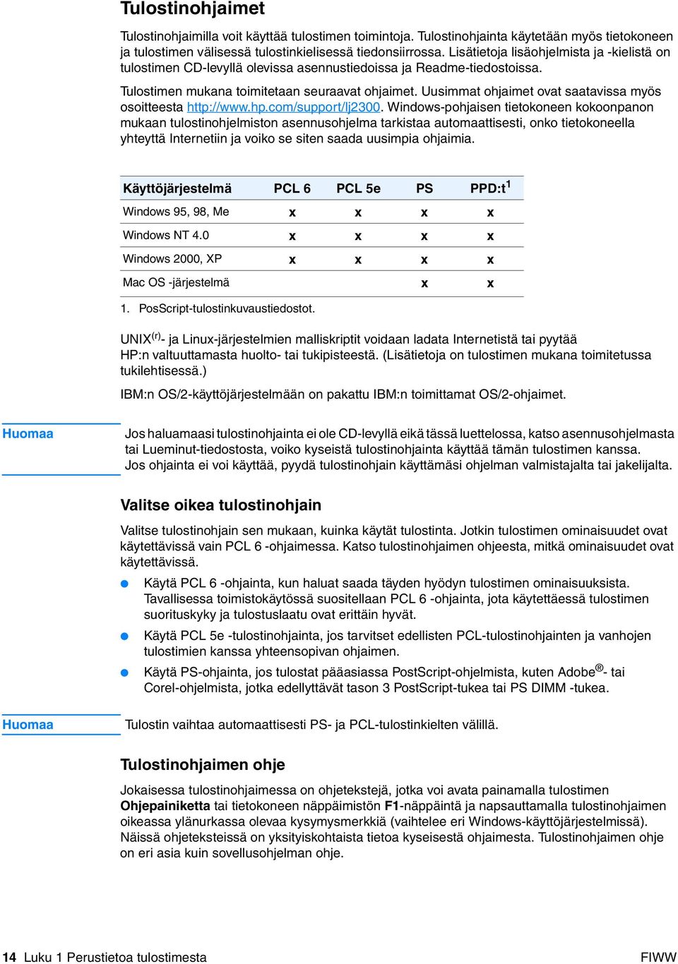 Uusimmat ohjaimet ovat saatavissa myös osoitteesta http://www.hp.com/support/lj2300.