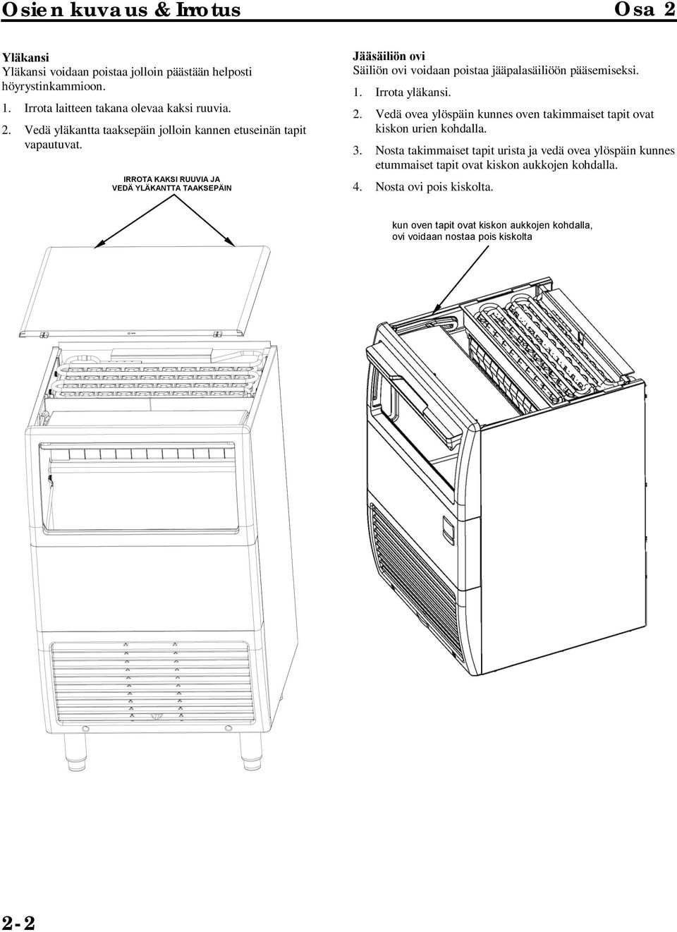 Vedä ovea ylöspäin kunnes oven takimmaiset tapit ovat kiskon urien kohdalla. 3.