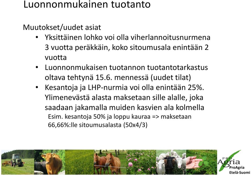 mennessä (uudet tilat) Kesantoja ja LHP-nurmiavoi olla enintään 25%.