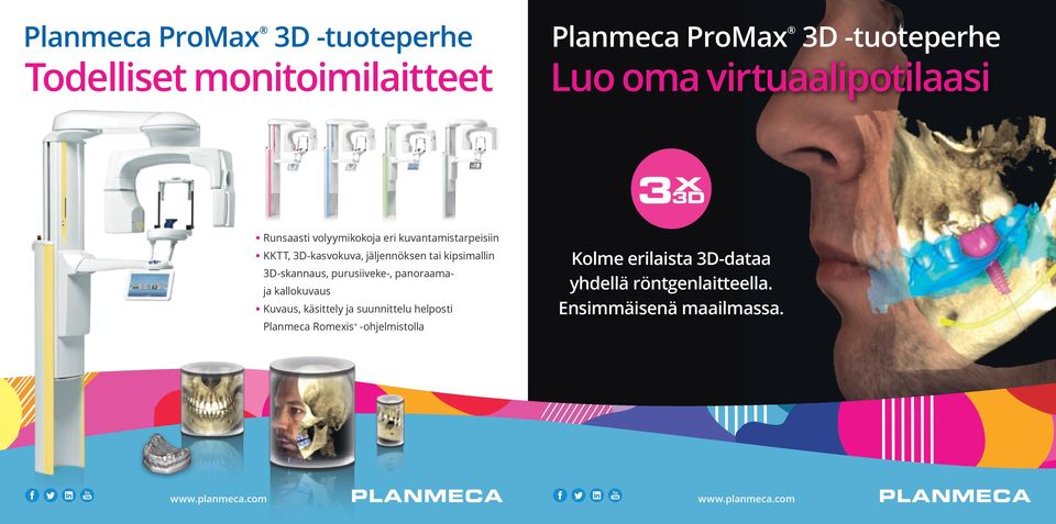kipsimallin 3D-skannaus, purusiiveke-, panoraamaja kallokuvaus Kuvaus, käsittely ja suunnittelu helposti Planmeca