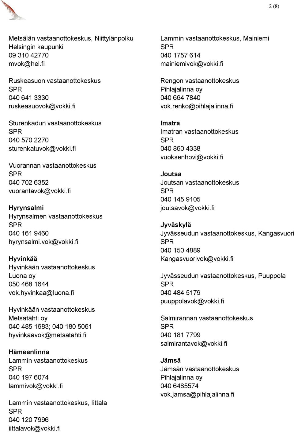 vok@vokki.fi Hyvinkää Hyvinkään vastaanottokeskus 050 468 1644 vok.hyvinkaa@luona.fi Hyvinkään vastaanottokeskus Metsätähti oy 040 485 1683; 040 180 5061 hyvinkaavok@metsatahti.