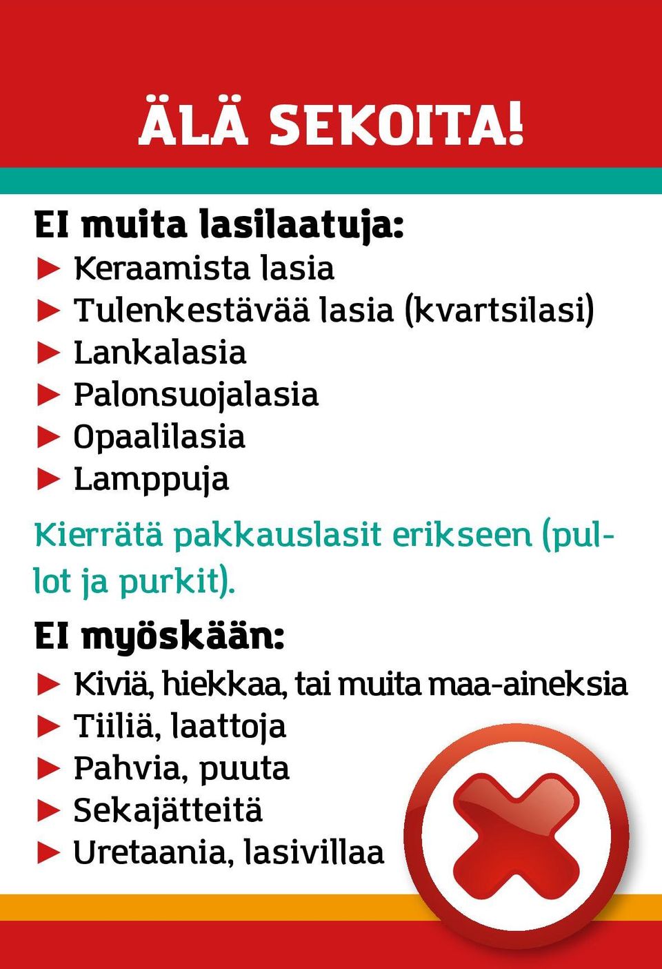 Lankalasia Palonsuojalasia Opaalilasia Lamppuja Kierrätä pakkauslasit