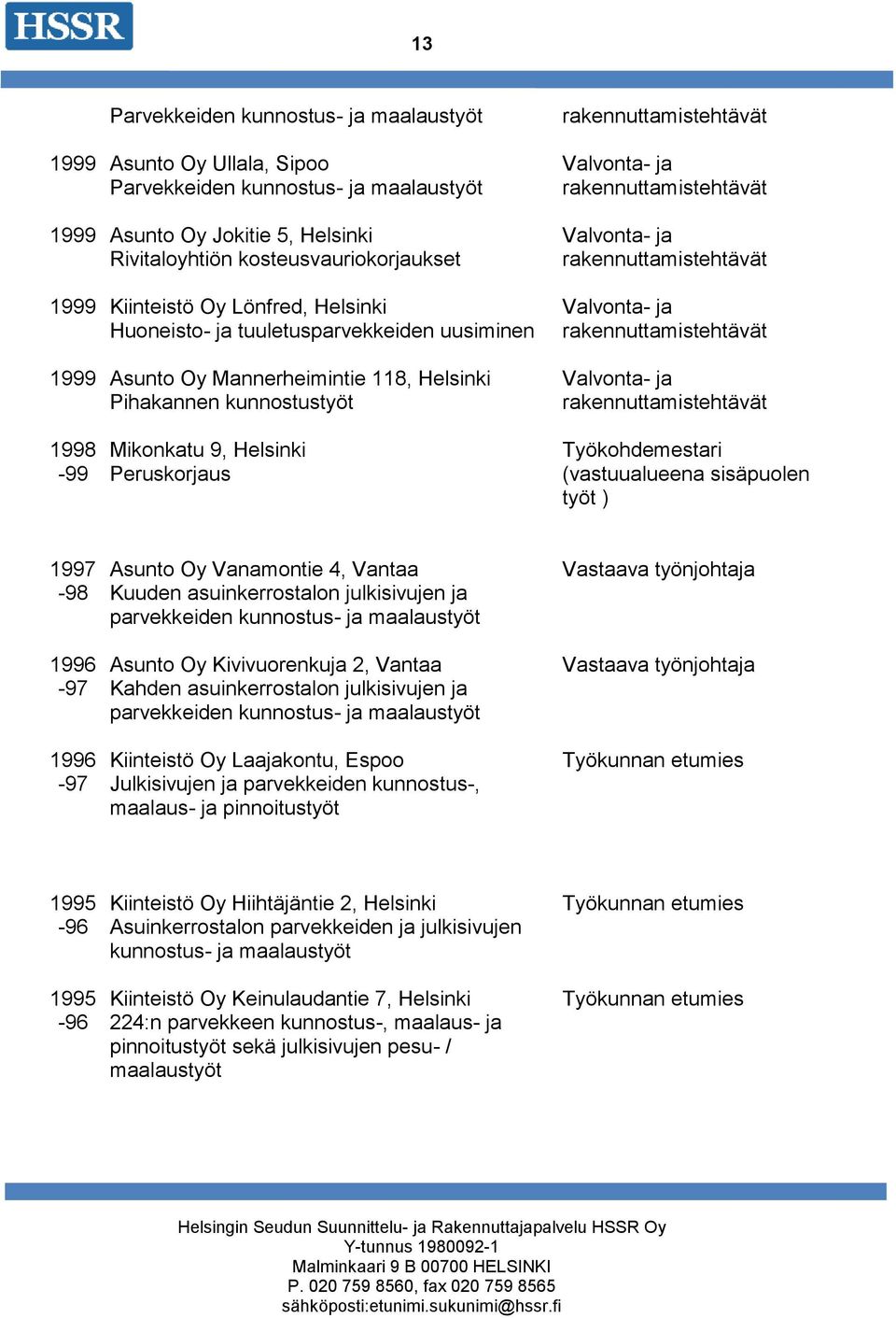 1996 97 Asunto Oy Vanamontie 4, Vantaa Kuuden asuinkerrostalon julkisivujen ja parvekkeiden kunnostus ja Asunto Oy Kivivuorenkuja 2, Vantaa Kahden asuinkerrostalon julkisivujen ja parvekkeiden