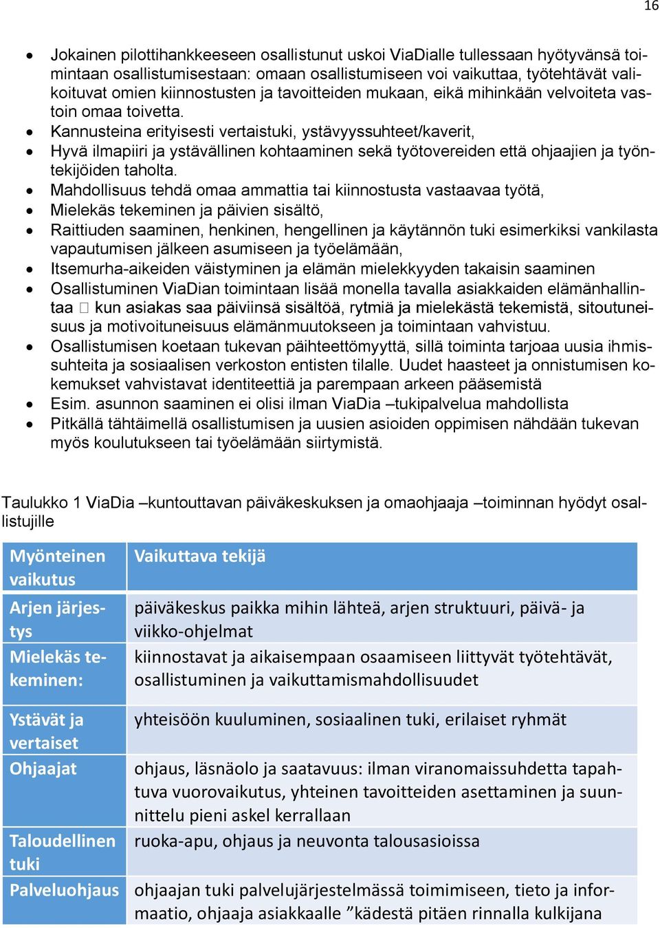 Kannusteina erityisesti vertaistuki, ystävyyssuhteet/kaverit, Hyvä ilmapiiri ja ystävällinen kohtaaminen sekä työtovereiden että ohjaajien ja työntekijöiden taholta.