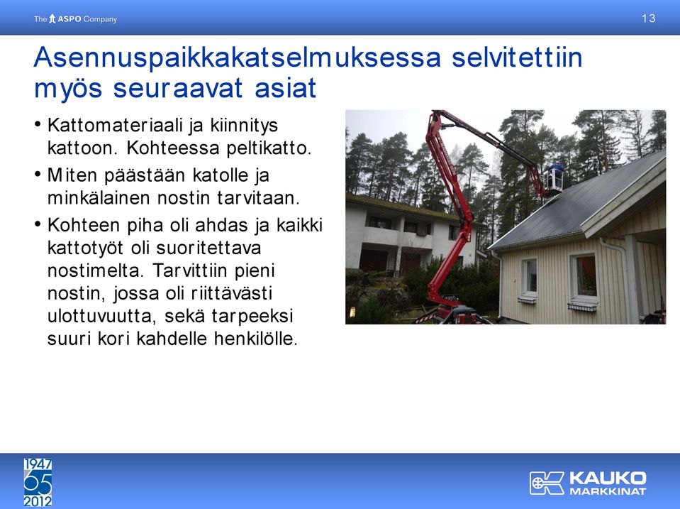 M iten päästään katolle ja minkälainen nostin tarvitaan.