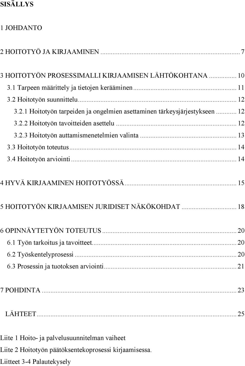 .. 15 5 HOITOTYÖN KIRJAAMISEN JURIDISET NÄKÖKOHDAT... 18 6 OPINNÄYTETYÖN TOTEUTUS... 20 6.1 Työn tarkoitus ja tavoitteet... 20 6.2 Työskentelyprosessi... 20 6.3 Prosessin ja tuotoksen arviointi.