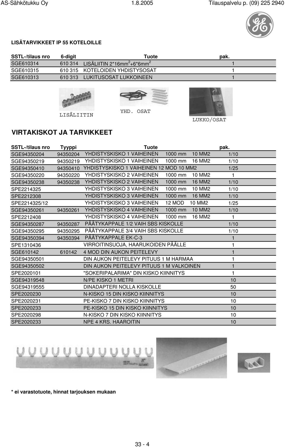 MOD MM2 /25 SGE94350220 94350220 YHDISTYSKISKO 2 VAIHEINEN 00 mm MM2 SGE94350238 94350238 YHDISTYSKISKO 2 VAIHEINEN 00 mm 6 MM2 / SPE224325 YHDISTYSKISKO 3 VAIHEINEN 00 mm MM2 / SPE222308