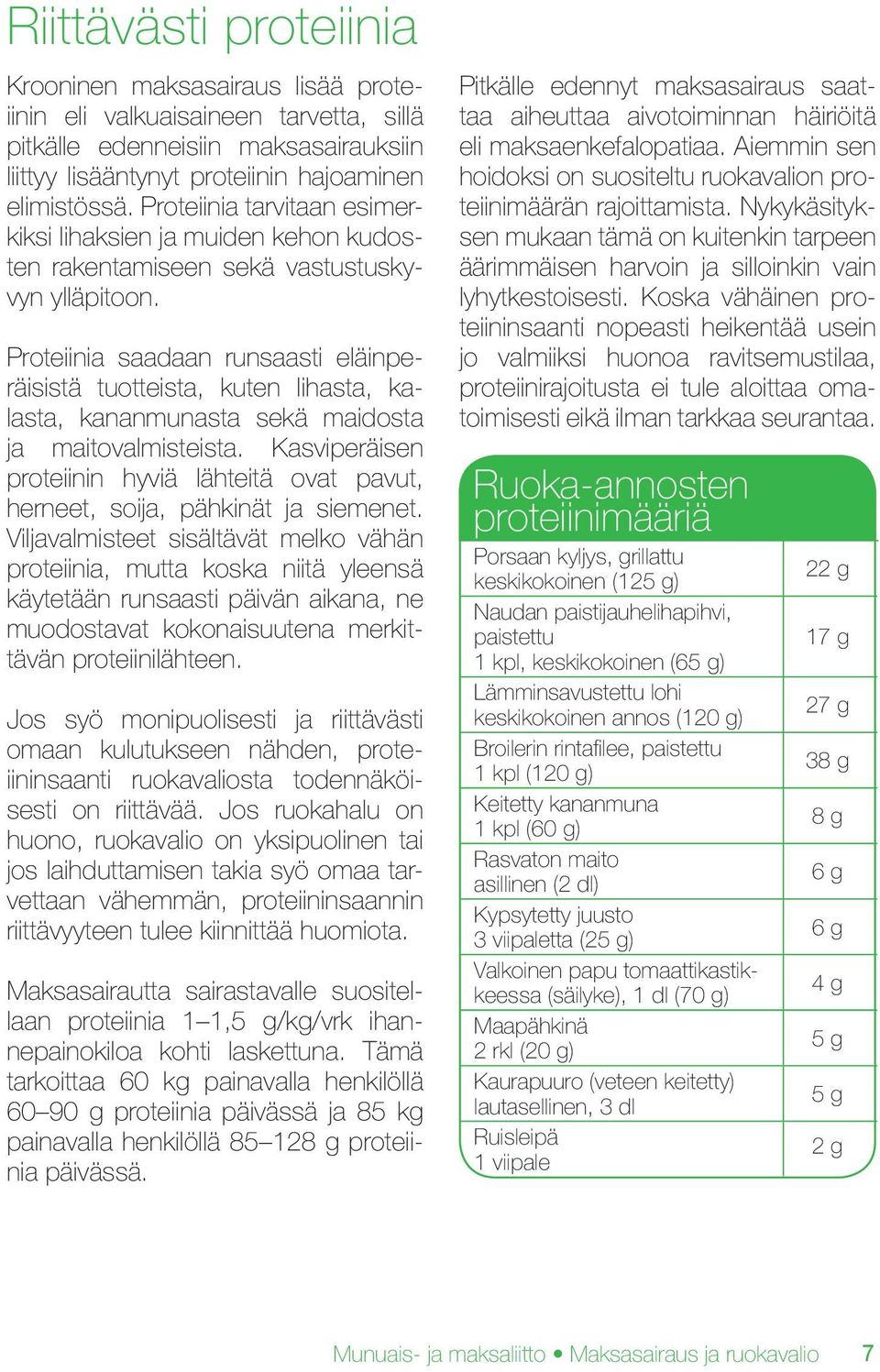 Proteiinia saadaan runsaasti eläinperäisistä tuotteista, kuten lihasta, kalasta, kananmunasta sekä maidosta ja maitovalmisteista.