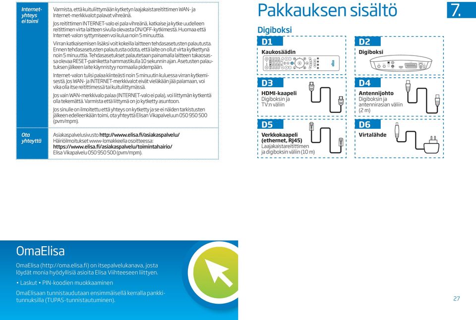 Huomaa että Internet-valon syttymiseen voi kulua noin 5 minuuttia. Virran katkaisemisen lisäksi voit kokeilla laitteen tehdasasetusten palautusta.