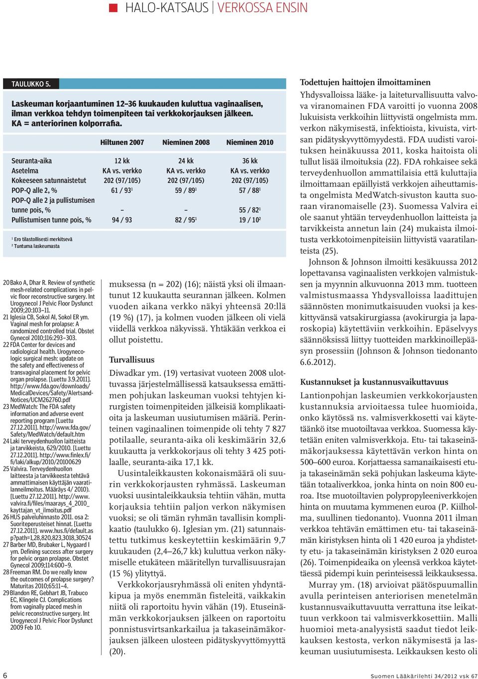 Vaginal mesh for prolapse: A randomized controlled trial. Obstet Gynecol 2010;116:293 303. 22 FDA Center for devices and radiological health.