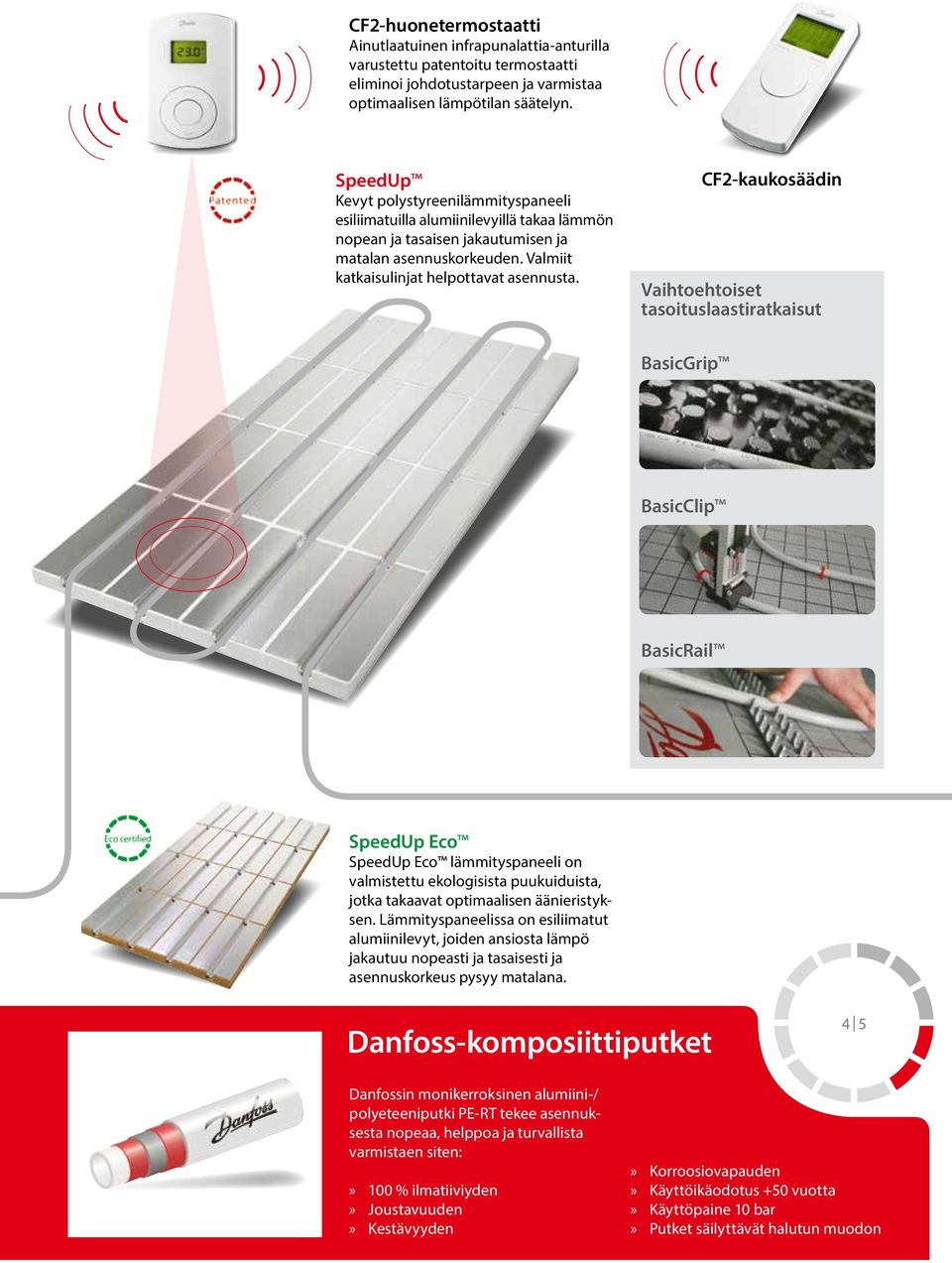 CF2-kaukosäädin Vaihtoehtoiset tasoituslaastiratkaisut BasicGrip BasicClip BasicRail SpeedUp Eco SpeedUp Eco lämmityspaneeli on valmistettu ekologisista puukuiduista, jotka takaavat optimaalisen