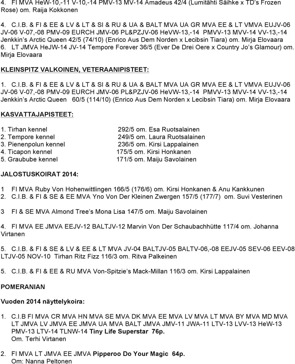 (Enrico Aus Dem Norden x Lecibsin Tiara) om. Mirja Elovaara 6. LT JMVA HeJW-14 JV-14 Tempore Forever 36/5 (Ever De Drei Oere x Country Jo s Glamour) om.
