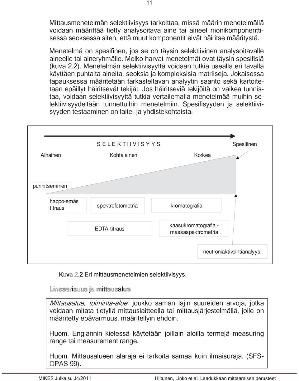 Menetelmän selektiivisyyttä voidaan tutkia usealla eri tavalla käyttäen puhtaita aineita, seoksia ja kompleksisia matriiseja.