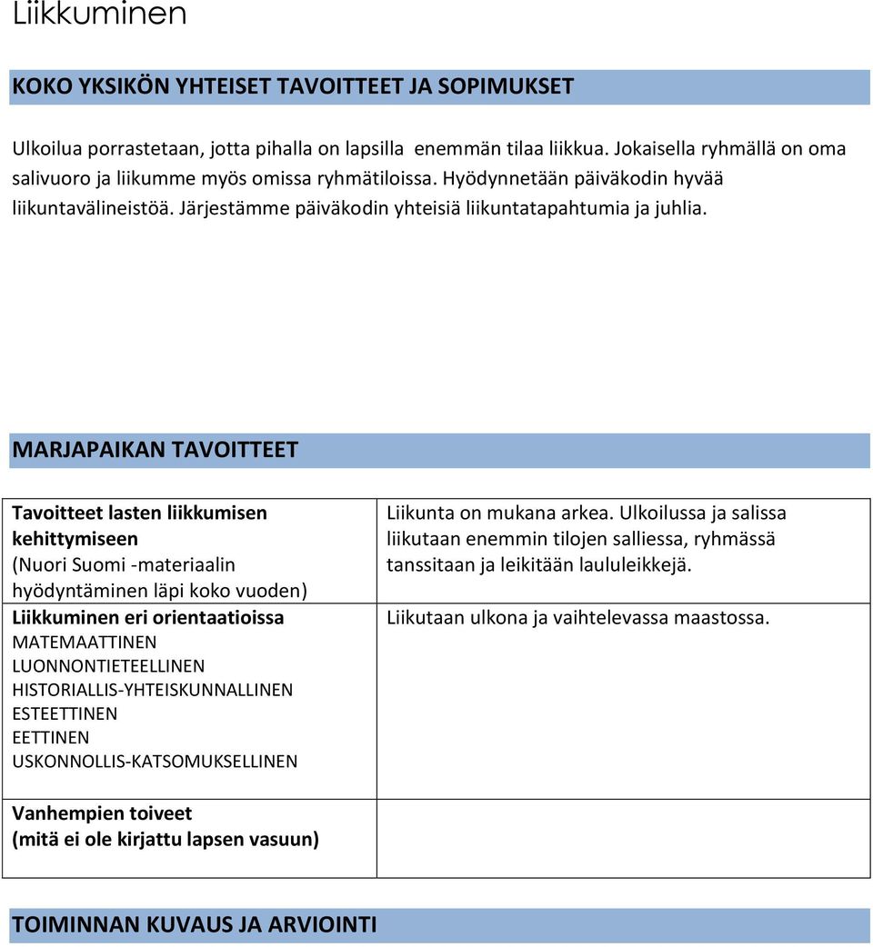 Järjestämme päiväkodin yhteisiä liikuntatapahtumia ja juhlia.