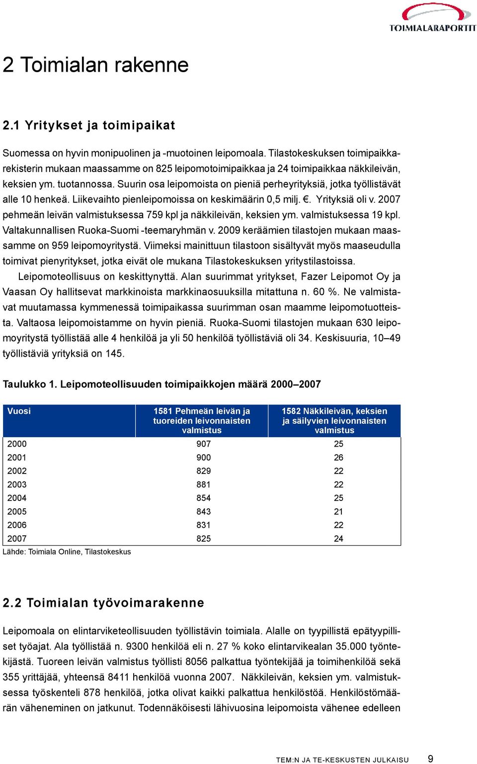 Suurin osa leipomoista on pieniä perheyrityksiä, jotka työllistävät alle 10 henkeä. Liikevaihto pienleipomoissa on keskimäärin 0,5 milj.. Yrityksiä oli v.