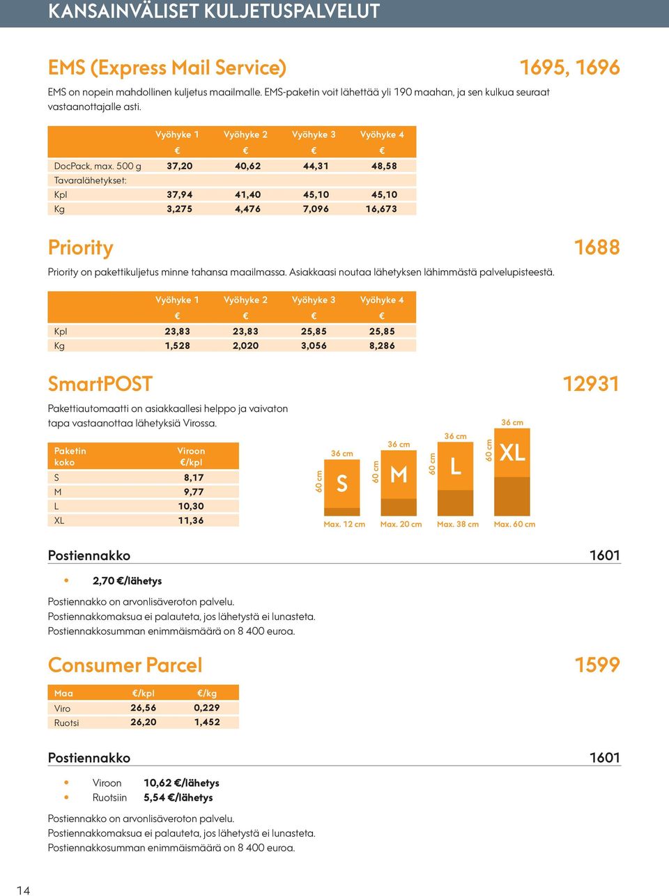 500 g 37,20 40,62 44,31 48,58 Tavaralähetykset: Kpl 37,94 41,40 45,10 45,10 Kg 3,275 4,476 7,096 16,673 Priority 1688 Priority on pakettikuljetus minne tahansa maailmassa.