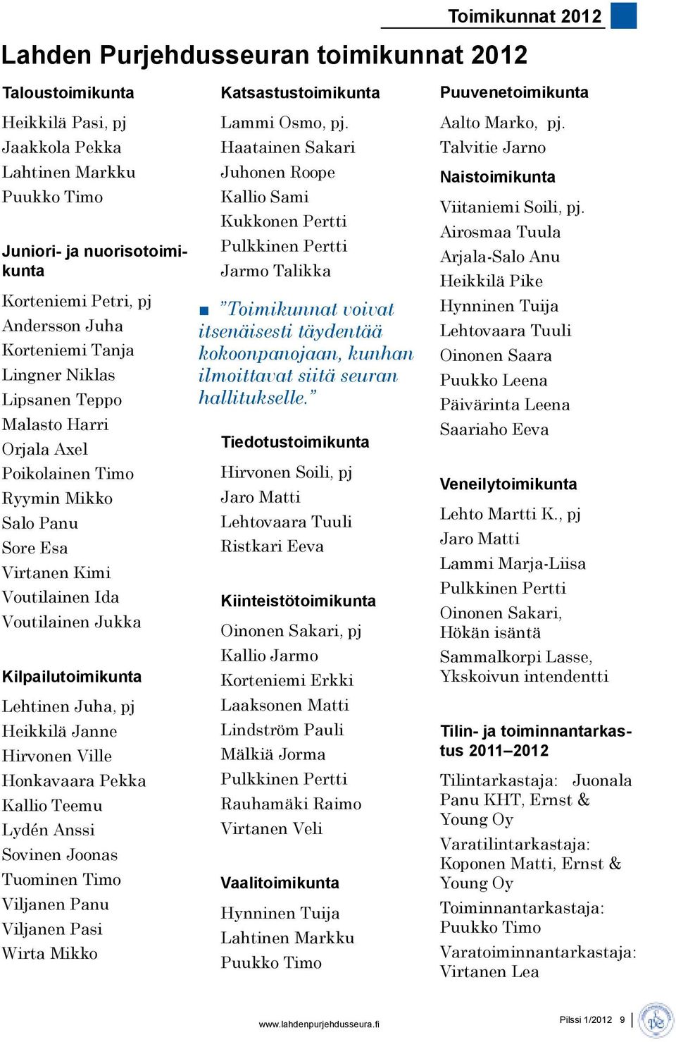 Lehtinen Juha, pj Heikkilä Janne Hirvonen Ville Honkavaara Pekka Kallio Teemu Lydén Anssi Sovinen Joonas Tuominen Timo Viljanen Panu Viljanen Pasi Wirta Mikko Katsastustoimikunta Lammi Osmo, pj.