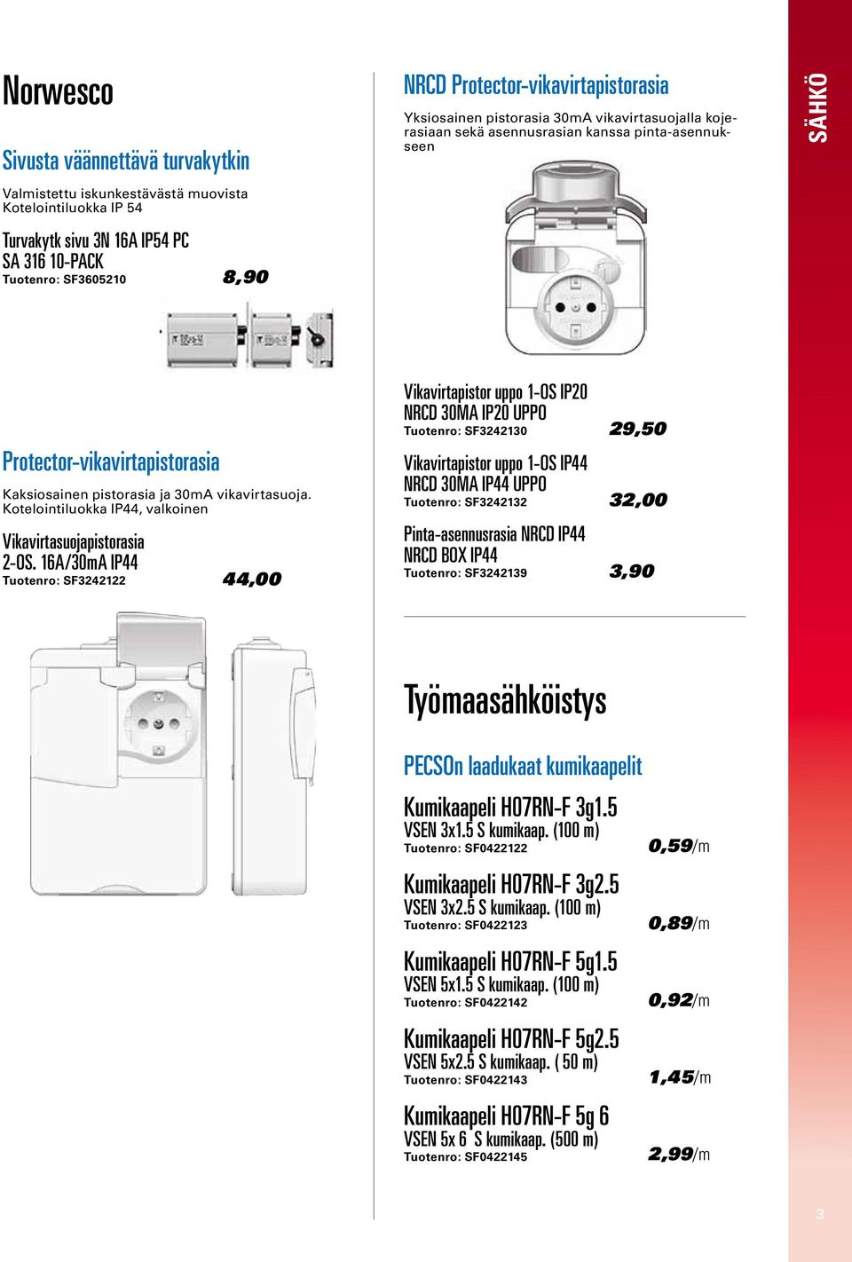 vikavirtasuoja. Kotelointiluokka IP44, valkoinen Vikavirtasuojapistorasia 2-OS.