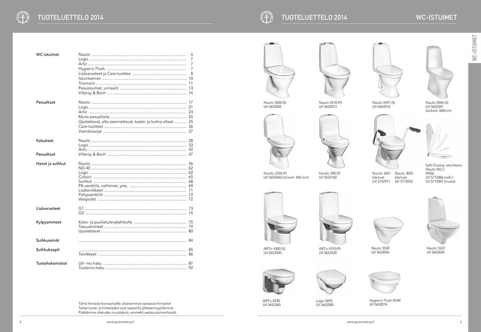 .. 25 Care-tuotteet... 26 Viemärisarjat... 27 Nautic 5500 (S) LVI 5652005 Nautic 5510 (P) LVI 5652013 Nautic 5591 (S) LVI 5652018 Nautic 5546 (S) LVI 5652041 (ist.kork. 460mm) Kalusteet Nautic.