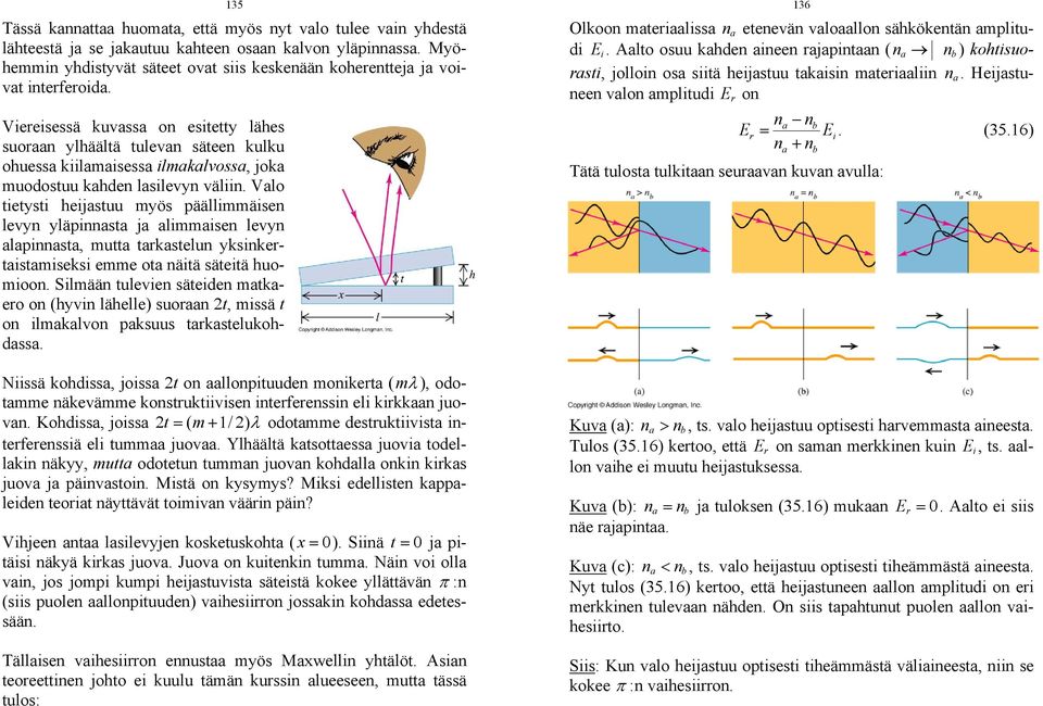Viereisessä kuvassa on esitetty lähes suoraan ylhäältä tulevan säteen kulku ohuessa kiilamaisessa ilmakalvossa, joka muodostuu kahden lasilevyn väliin.