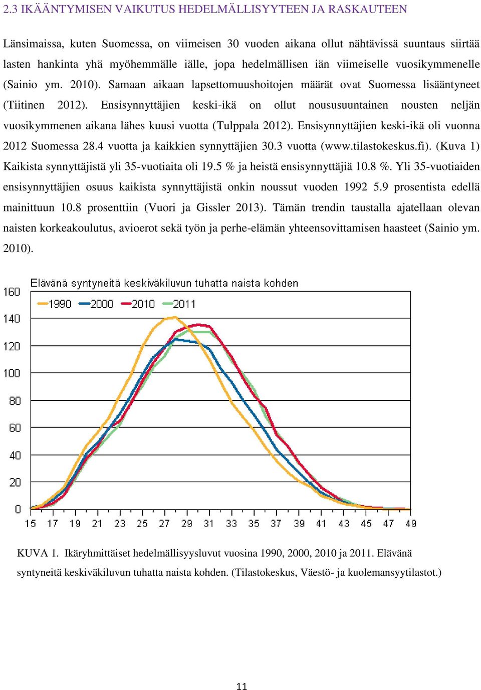 Ensisynnyttäjien keski-ikä on ollut noususuuntainen nousten neljän vuosikymmenen aikana lähes kuusi vuotta (Tulppala 2012). Ensisynnyttäjien keski-ikä oli vuonna 2012 Suomessa 28.