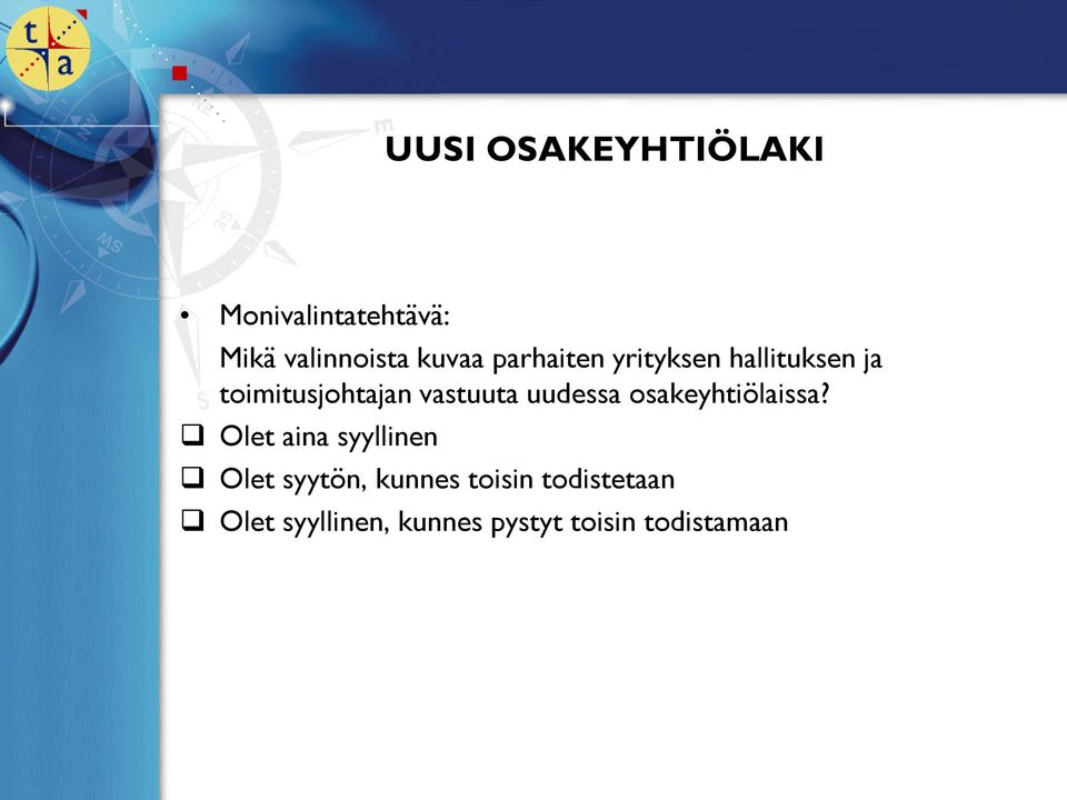 uudessa osakeyhtiölaissa?