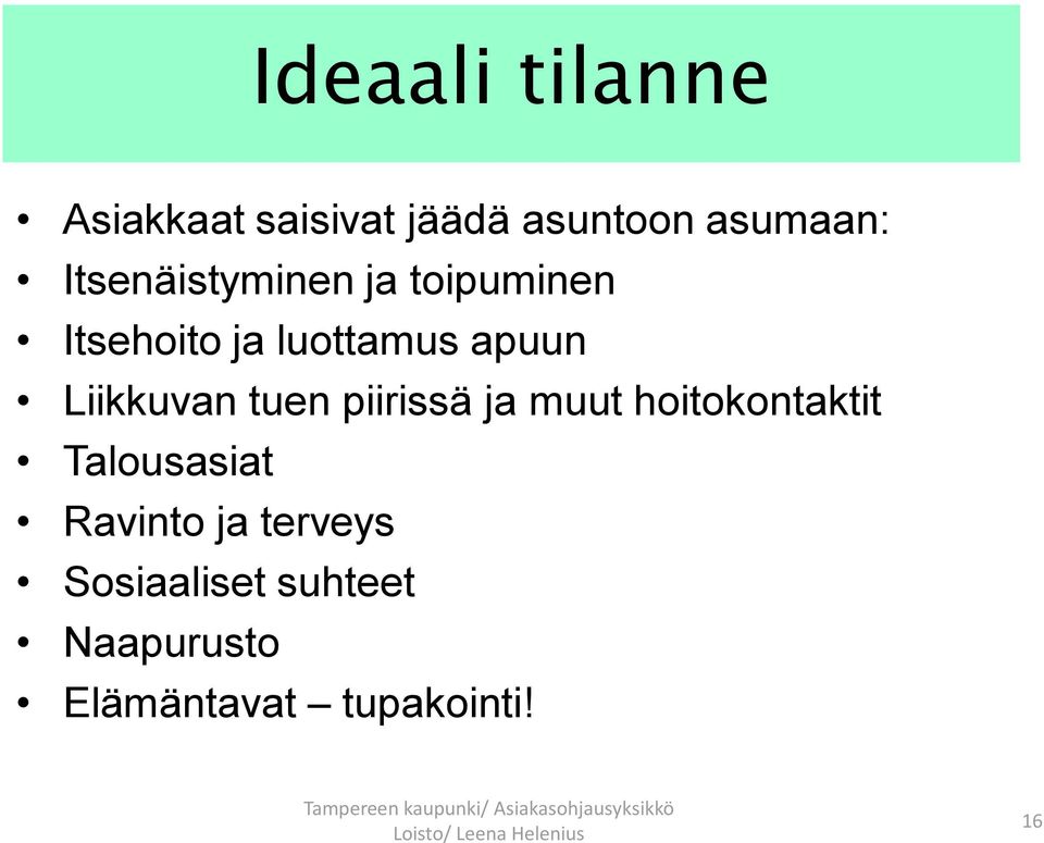 Liikkuvan tuen piirissä ja muut hoitokontaktit Talousasiat