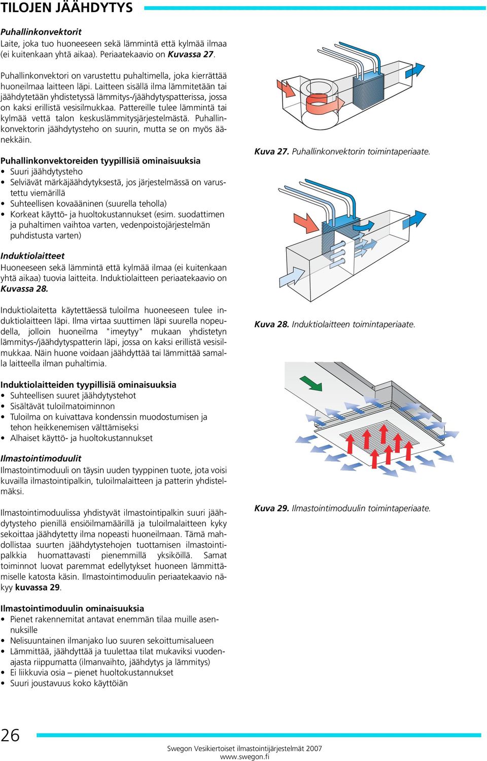 Laitteen sisällä ilma lämmitetään tai jäähdytetään yhdistetyssä lämmitys-/jäähdytyspatterissa, jossa on kaksi erillistä vesisilmukkaa.