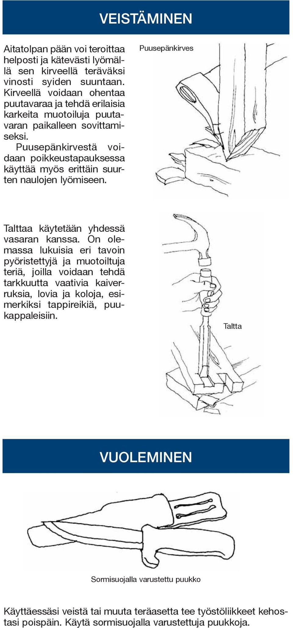 Puusepänkirvestä voidaan poikkeustapauksessa käyttää myös erittäin suurten naulojen lyömiseen. Puusepänkirves Talttaa käytetään yhdessä vasaran kanssa.