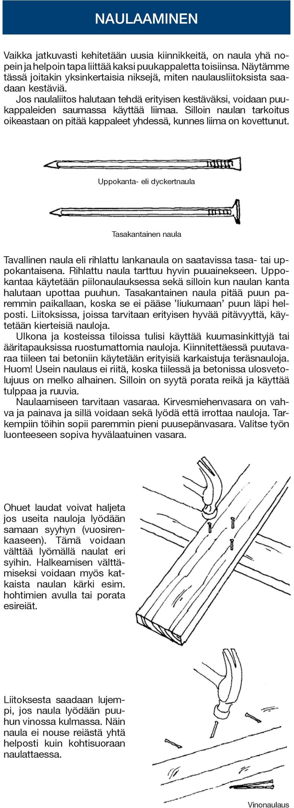 Silloin naulan tarkoitus oikeastaan on pitää kappaleet yhdessä, kunnes liima on kovettunut.