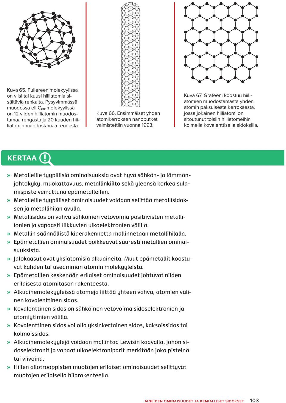 Ensimmäiset yhden atomikerroksen nanoputket valmistettiin vuonna 1993. Kuva 67.