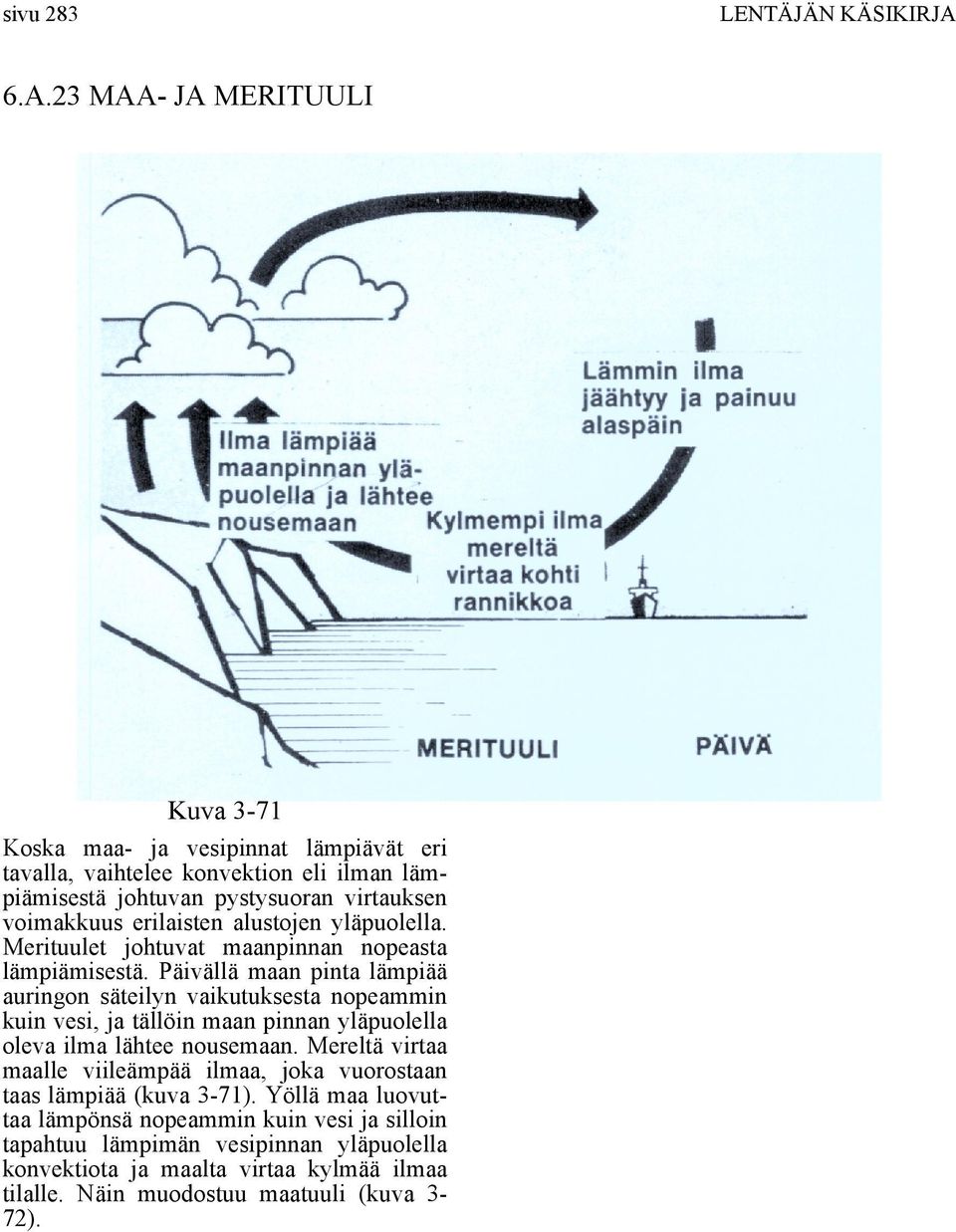 erilaisten alustojen yläpuolella. Merituulet johtuvat maanpinnan nopeasta lämpiämisestä.