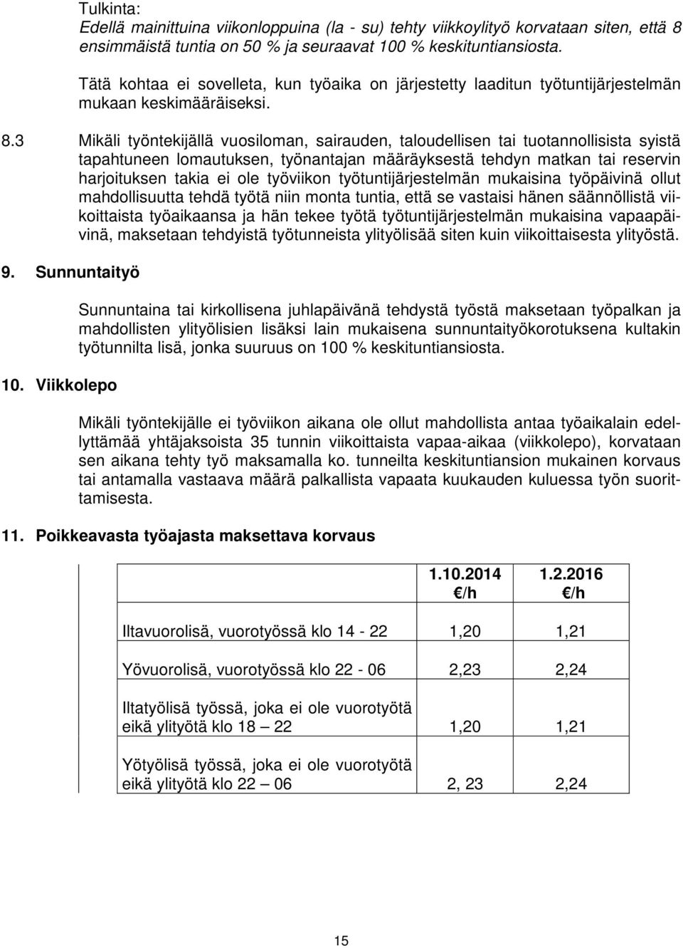 3 Mikäli työntekijällä vuosiloman, sairauden, taloudellisen tai tuotannollisista syistä tapahtuneen lomautuksen, työnantajan määräyksestä tehdyn matkan tai reservin harjoituksen takia ei ole