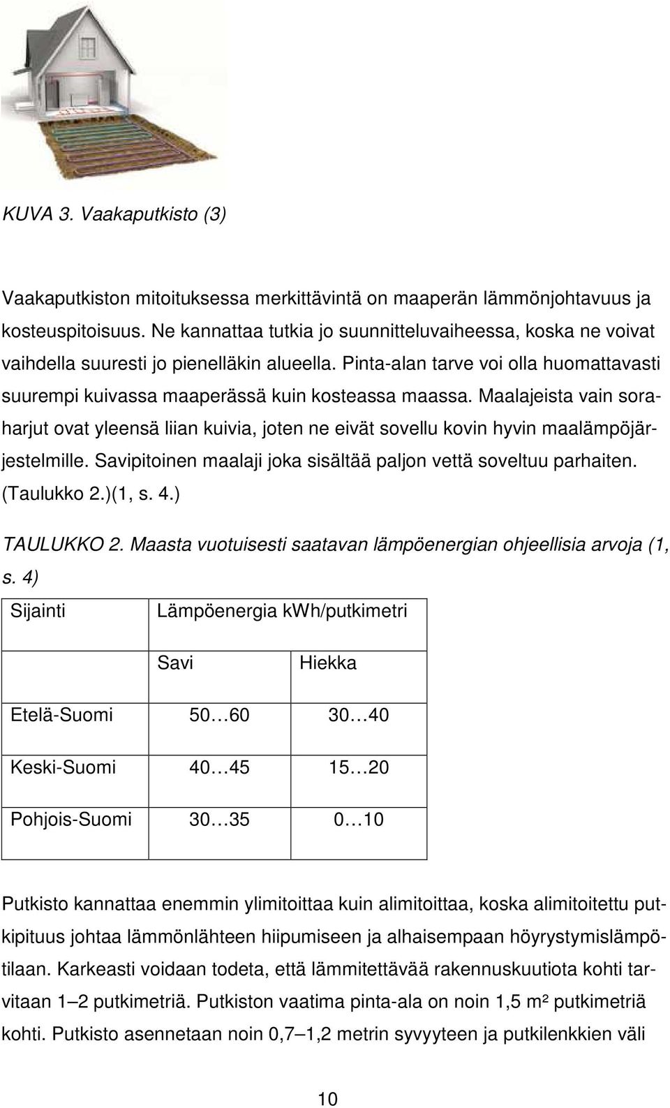 Maalajeista vain soraharjut ovat yleensä liian kuivia, joten ne eivät sovellu kovin hyvin maalämpöjärjestelmille. Savipitoinen maalaji joka sisältää paljon vettä soveltuu parhaiten. (Taulukko 2.