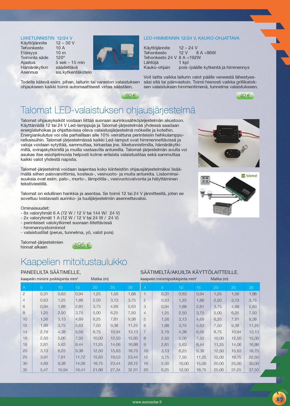 Käyttämällä 12 tai 24 V Led-lamppuja ja Talomat-järjestelmää yhdessä saadaan energiatehokas ja ohjattavissa oleva valaistusjärjestelmä mökeille ja koteihin.