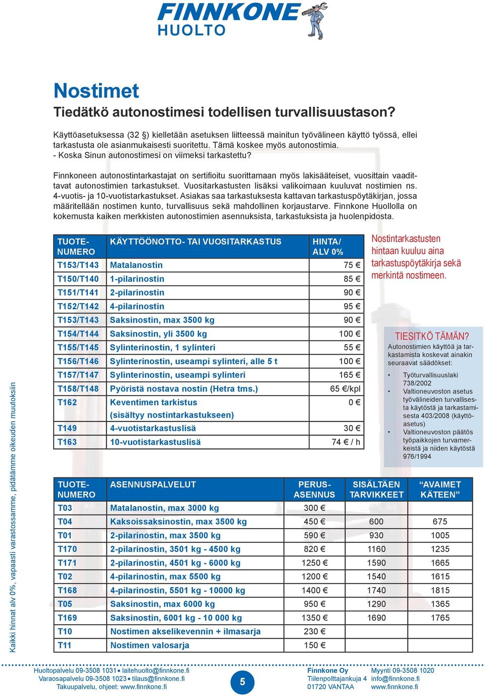 - Koska Sinun autonostimesi on viimeksi tarkastettu? Finnkoneen autonostintarkastajat on sertifioitu suorittamaan myös lakisääteiset, vuosittain vaadittavat autonostimien tarkastukset.