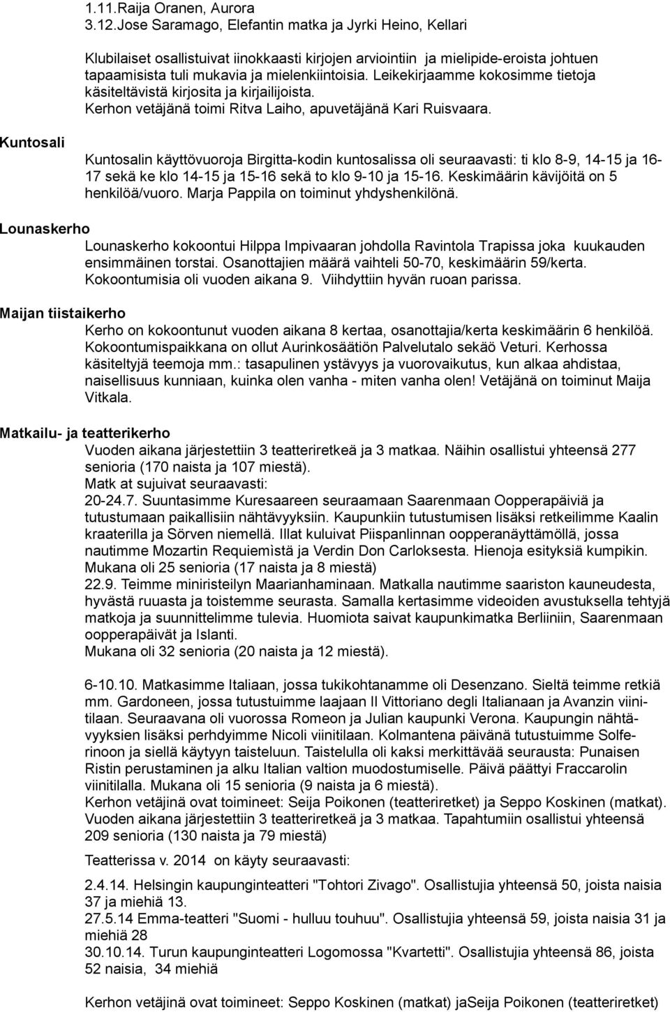 Leikekirjaamme kokosimme tietoja käsiteltävistä kirjosita ja kirjailijoista. Kerhon vetäjänä toimi Ritva Laiho, apuvetäjänä Kari Ruisvaara.