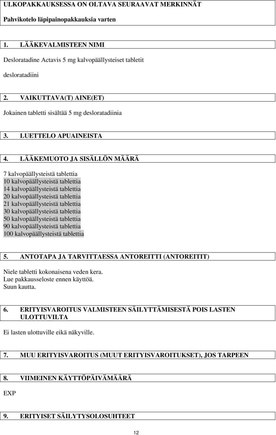 LÄÄKEMUOTO JA SISÄLLÖN MÄÄRÄ 7 kalvopäällysteistä tablettia 10 kalvopäällysteistä tablettia 14 kalvopäällysteistä tablettia 20 kalvopäällysteistä tablettia 21 kalvopäällysteistä tablettia 30