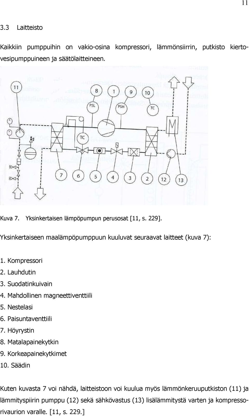 Suodatinkuivain 4. Mahdollinen magneettiventtiili 5. Nestelasi 6. Paisuntaventtiili 7. Höyrystin 8. Matalapainekytkin 9. Korkeapainekytkimet 10.