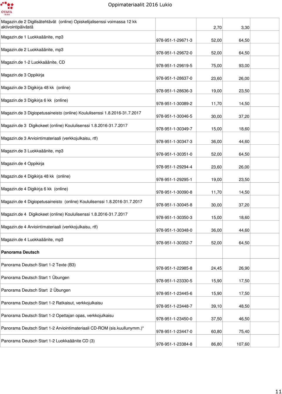 2017 Magazin.de 3 Digikokeet (online) Koululisenssi 1.8.2016-31.7.2017 Magazin.de 3 Arviointimateriaali (verkkojulkaisu, rtf) Magazin.de 3 Luokkaäänite, mp3 Magazin.de 4 Oppikirja Magazin.