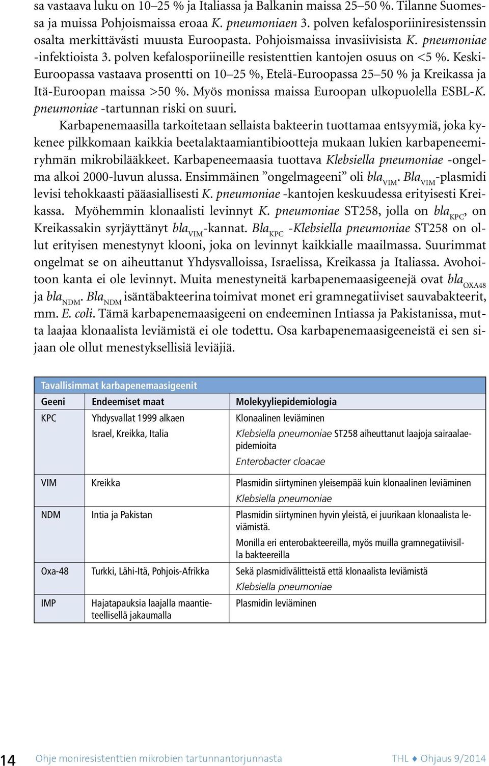 Keski- Euroopassa vastaava prosentti on 10 25 %, Etelä-Euroopassa 25 50 % ja Kreikassa ja Itä-Euroopan maissa >50 %. Myös monissa maissa Euroopan ulkopuolella ESBL-K.