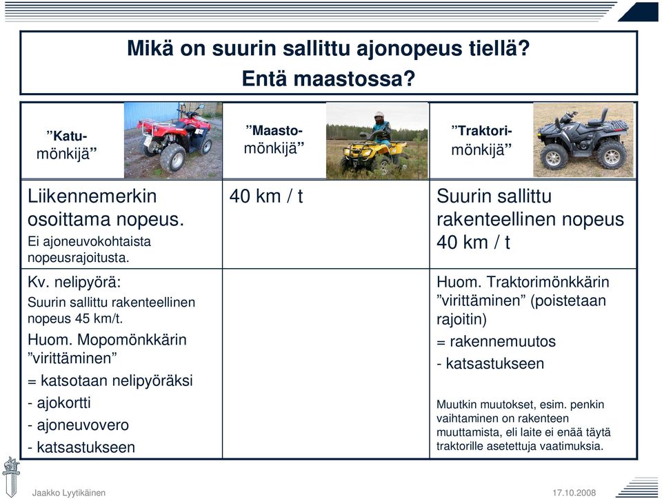 Mopomönkkärin virittäminen = katsotaan nelipyöräksi - ajokortti - ajoneuvovero - katsastukseen 40 km / t Suurin sallittu rakenteellinen nopeus