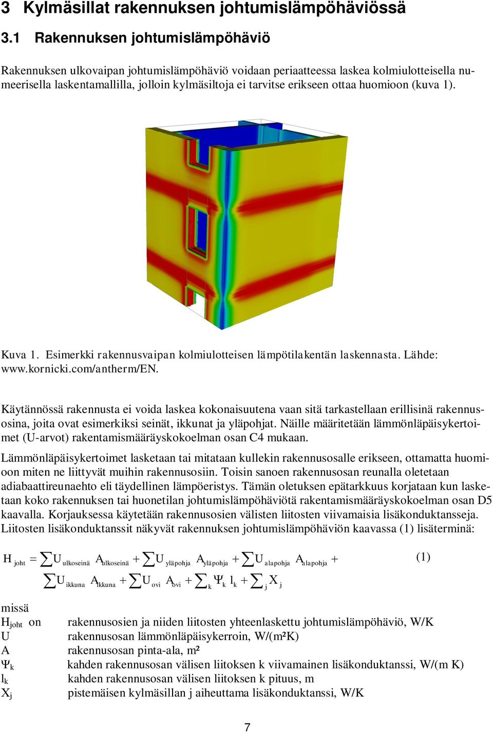 ottaa huomioon (kuva 1). Kuva 1. Esimerkki rakennusvaipan kolmiulotteisen lämpötilakentän laskennasta. Lähde: www.kornicki.com/antherm/en.