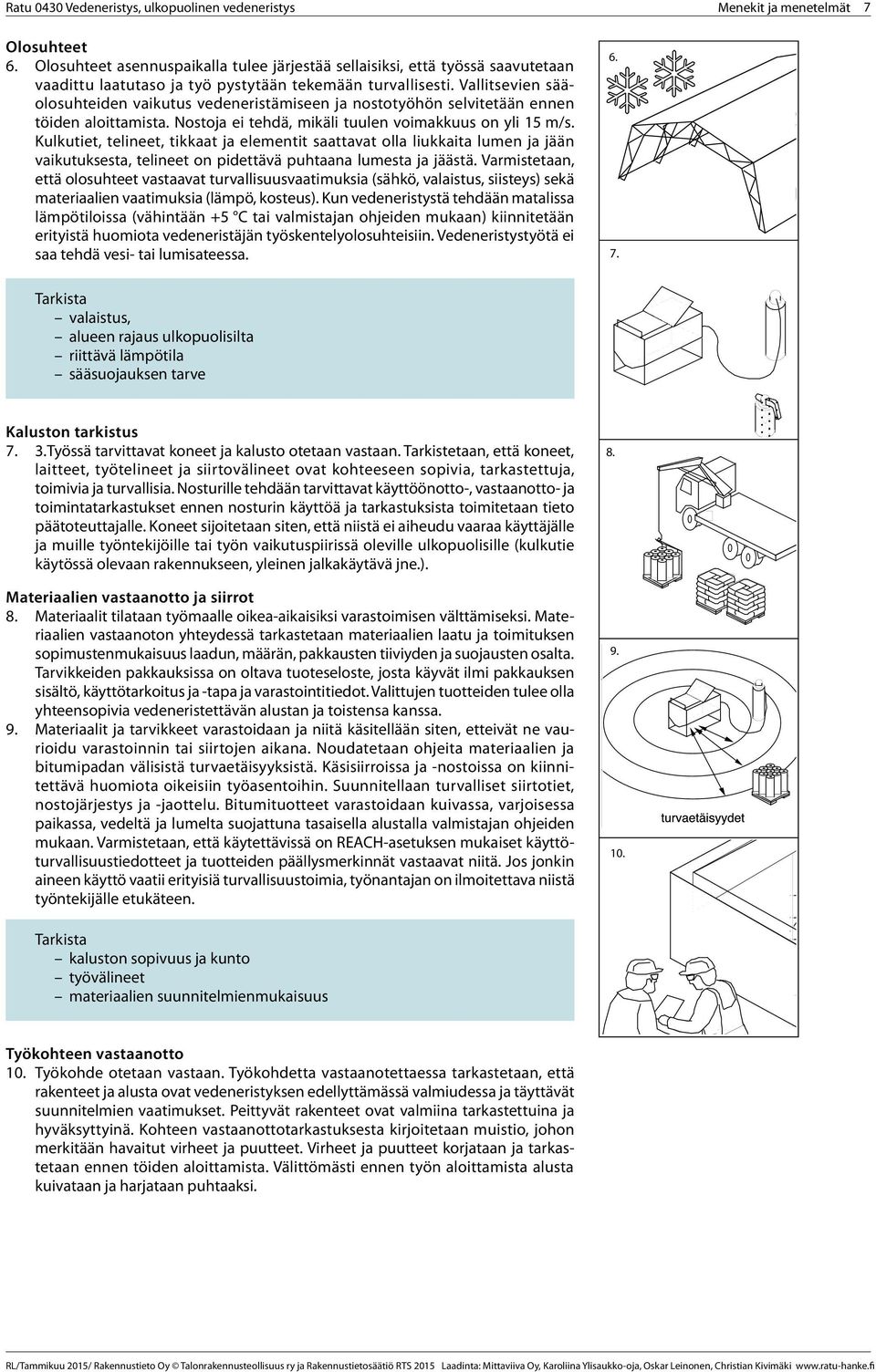 Kulkutiet, telineet, tikkaat ja elementit saattavat olla liukkaita lumen ja jään vaikutuksesta, telineet on pidettävä puhtaana lumesta ja jäästä.