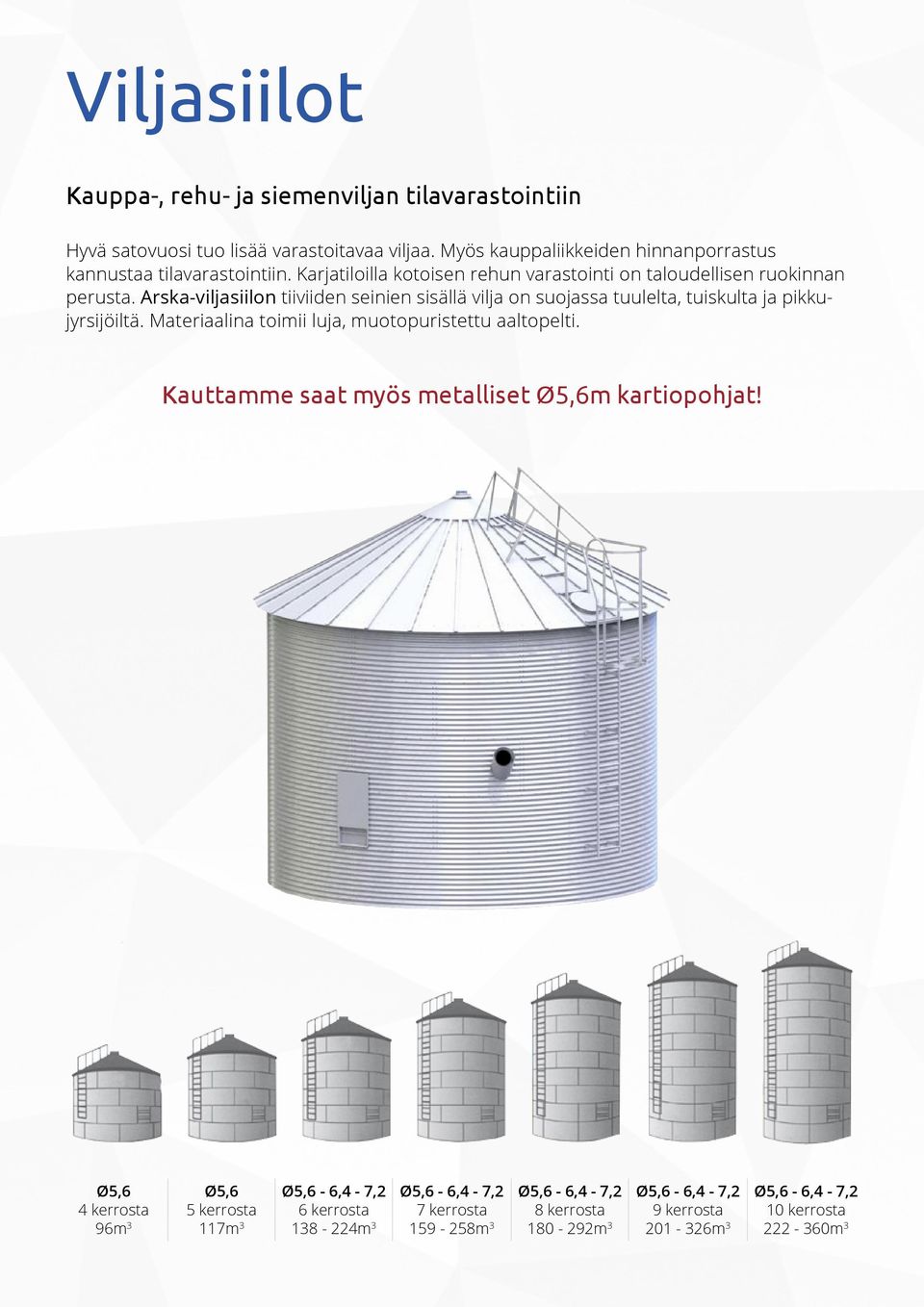 Arska-viljasiilon tiiviiden seinien sisällä vilja on suojassa tuulelta, tuiskulta ja pikkujyrsijöiltä. Materiaalina toimii luja, muotopuristettu aaltopelti.