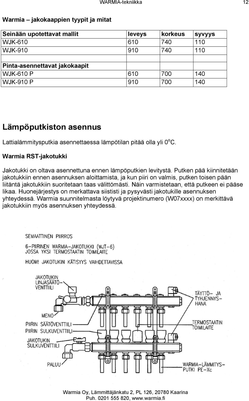 Putken pää kiinnitetään jakotukkiin ennen asennuksen aloittamista, ja kun piiri on valmis, putken toisen pään liitäntä jakotukkiin suoritetaan taas välittömästi.