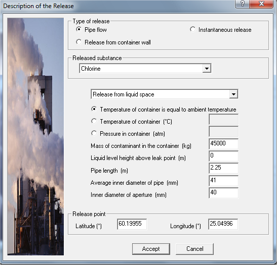 Input data of the release conditions in ESCAPE: Release type: continuous or instantaneous