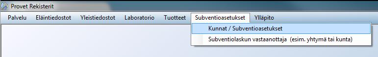15.10.2014 s. 2 / 30 Subventioasetusten avaaminen Kuntakohtaiset subventioasetukset tehdään Rekisterit-ohjelmasta käsin.