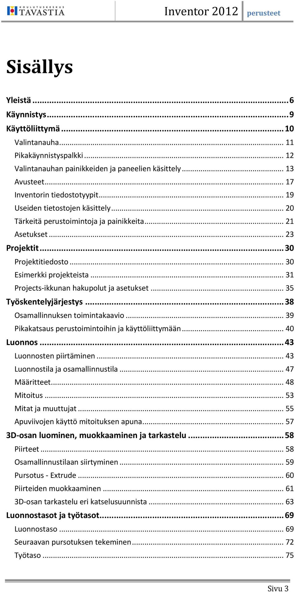.. 31 Projects-ikkunan hakupolut ja asetukset... 35 Työskentelyjärjestys... 38 Osamallinnuksen toimintakaavio... 39 Pikakatsaus perustoimintoihin ja käyttöliittymään... 40 Luonnos.