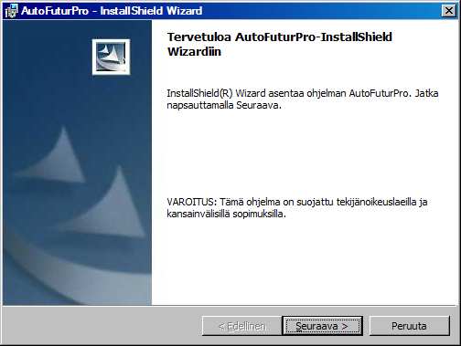 Päivityspaketin asennus Kun perusohjelma on käynnistetty onnistuneesti, voidaan asentaa päivitys. Tämä tapahtuu poistumalla ohjelmasta ja asentamalla Fsetup.exe paketti (konefutur kfsetup.exe).